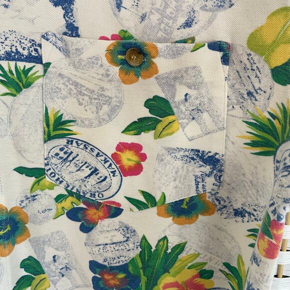 Nautica Knit Hawaiian Button Down Shirt Mens LARGE Tropical Postal Travel Print - Picture 5 of 9